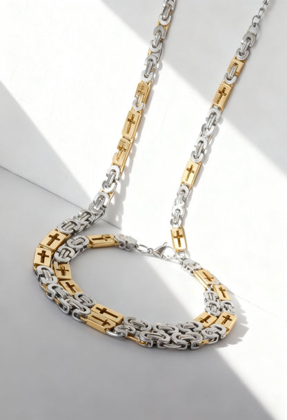 Men's 316L Stainless Steel Hollow Necklace/Bracelet Set, Length: 55cm/22cm Fashion Accessory - Menloft