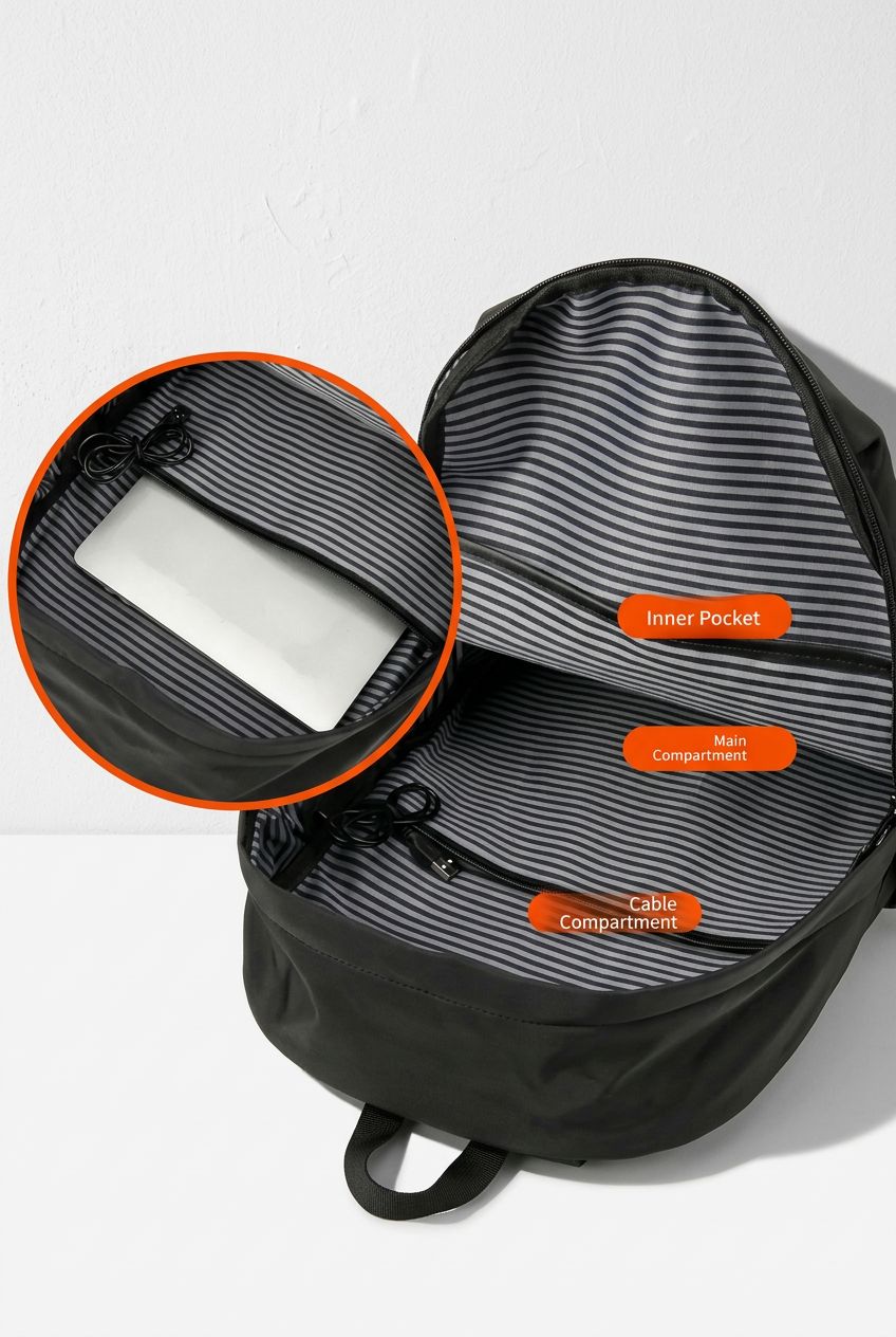 Side view of Men Business Backpack, showing spacious compartments.