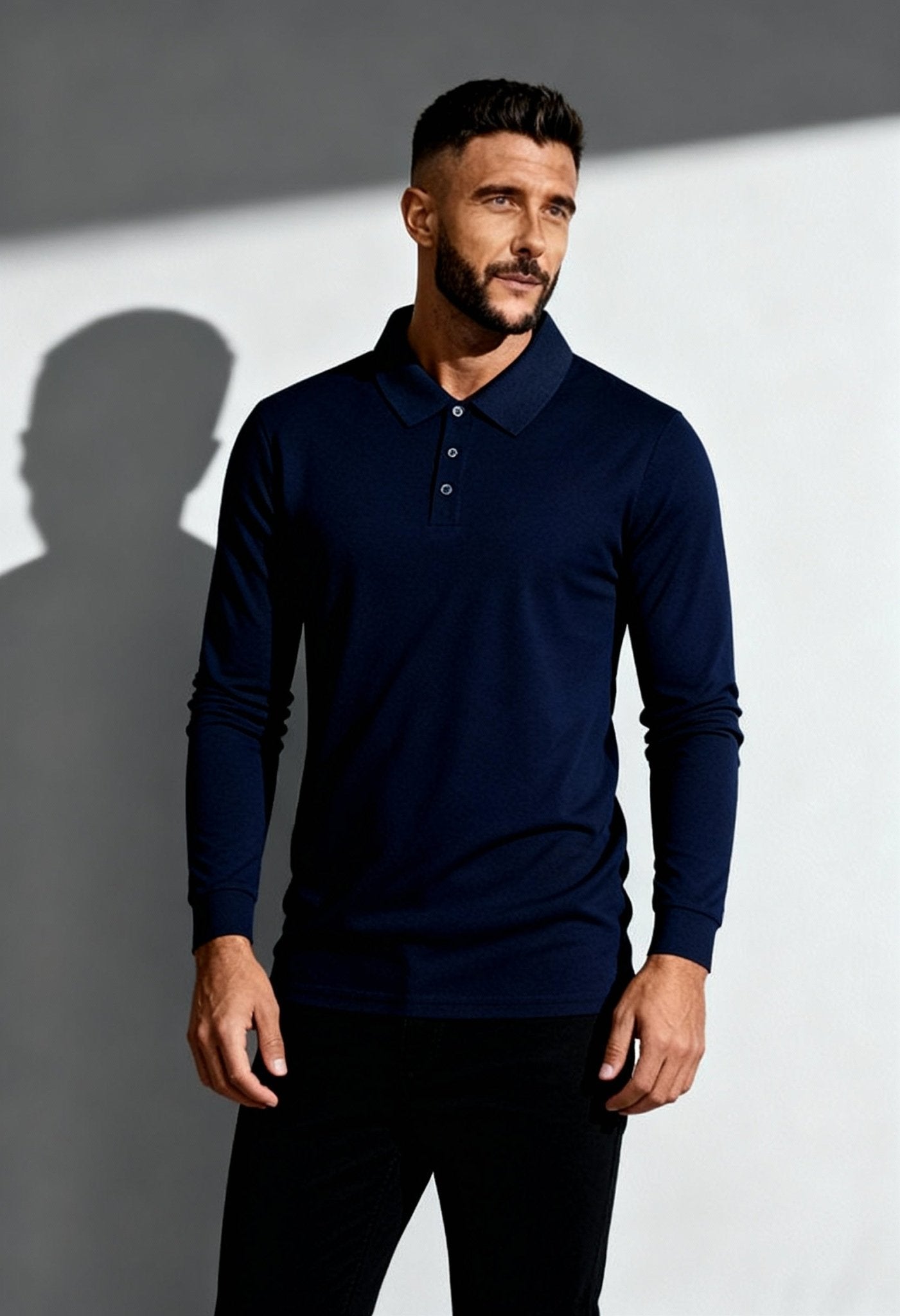 Men's Elegant Slim Fit Long Sleeve Polo - Menloft