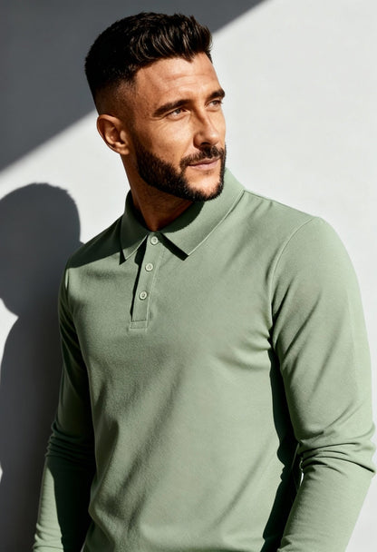 Men's Elegant Slim Fit Long Sleeve Polo - Menloft