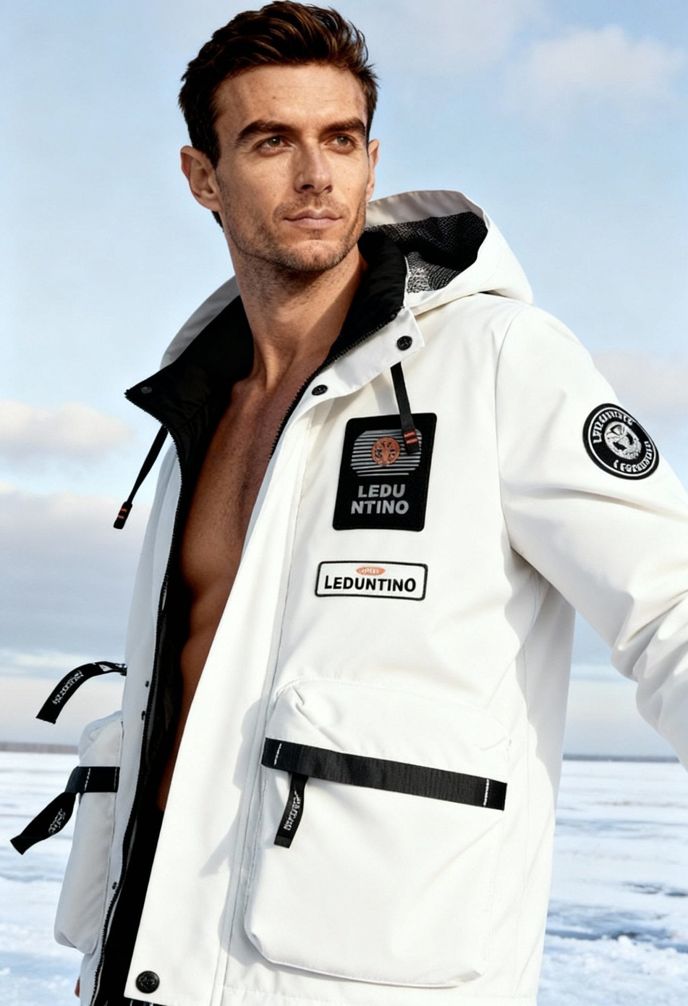 men’s winter parka front view Menloft