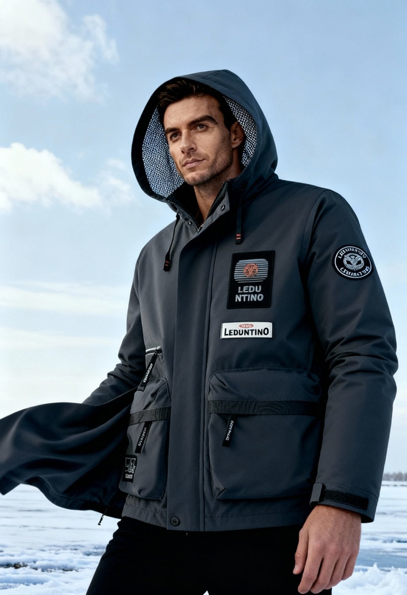 men’s winter parka back view Menloft