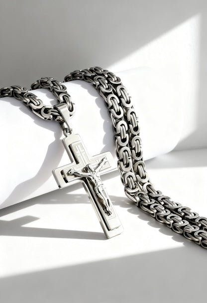 Men's Gold - Tone Triple Cross Necklace - Timeless Elegance - Menloft