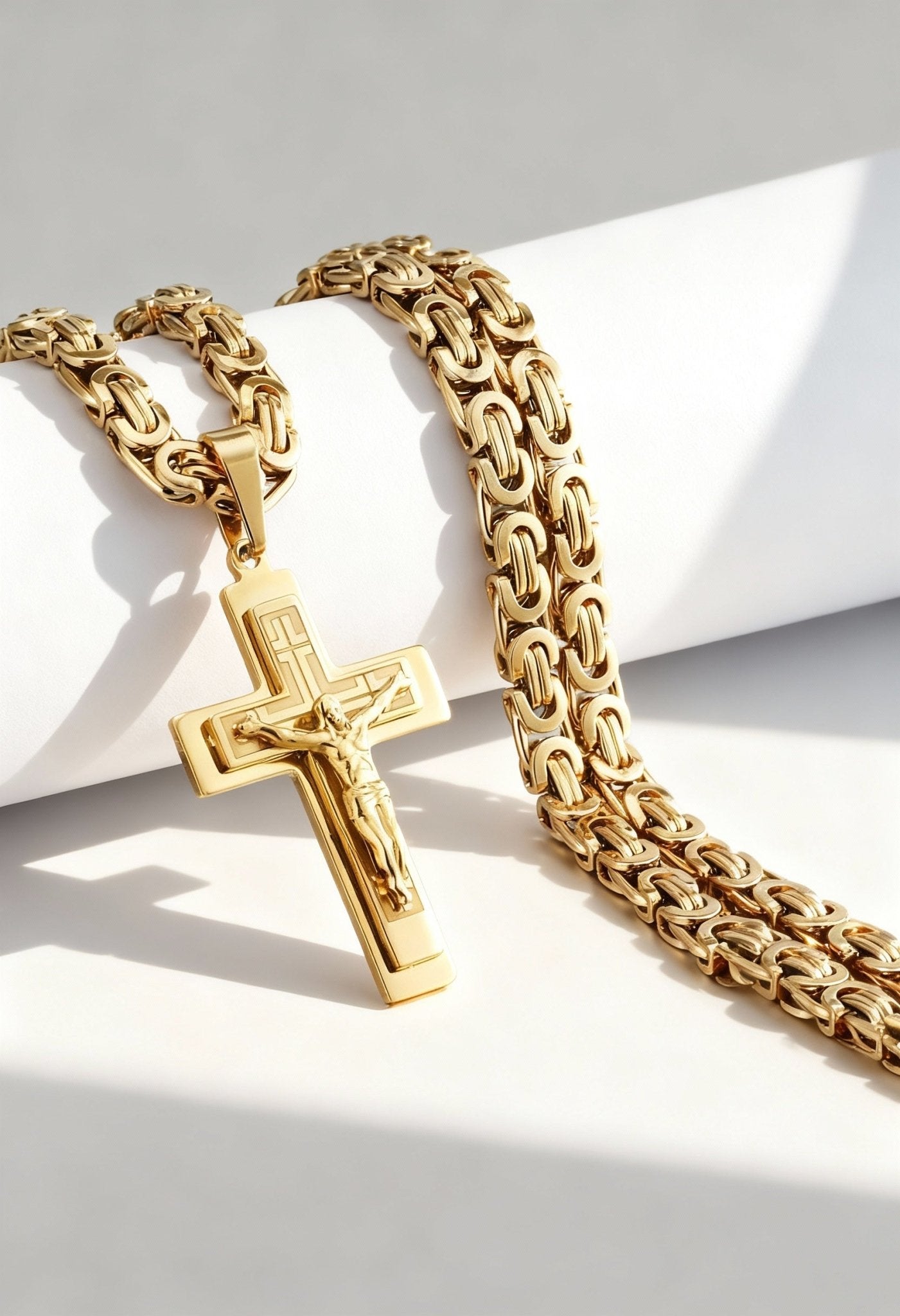 Men's Gold - Tone Triple Cross Necklace - Timeless Elegance - Menloft