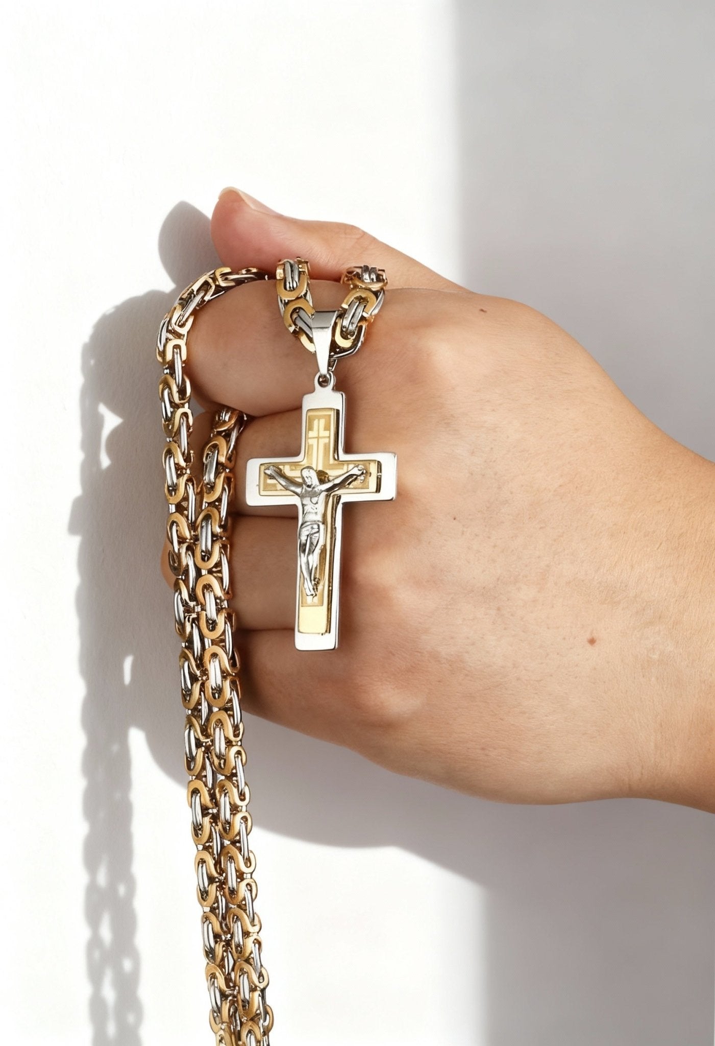 Men's Gold - Tone Triple Cross Necklace - Timeless Elegance - Menloft