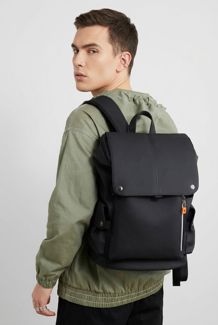 Men's large capacity backpack, front view, durable polyester