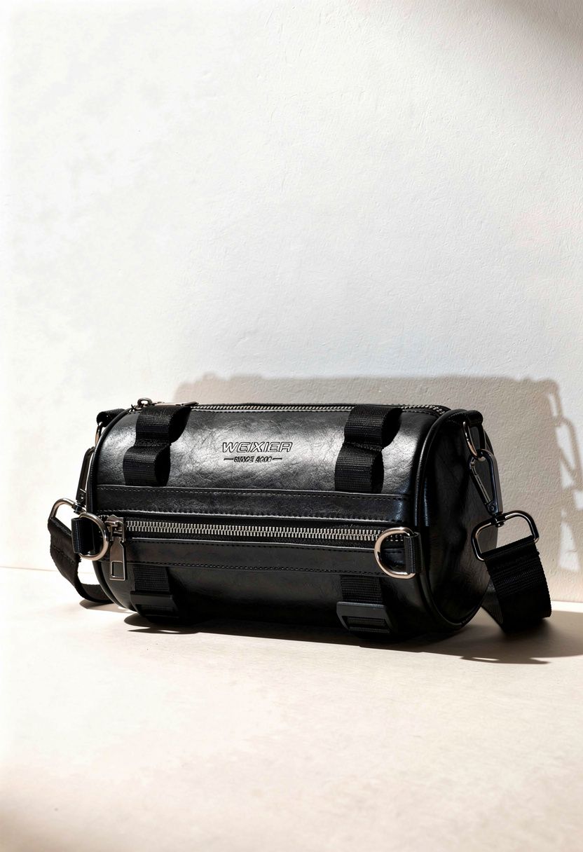 Man wearing Menloft large capacity crossbody bag in a casual urban setting, side view