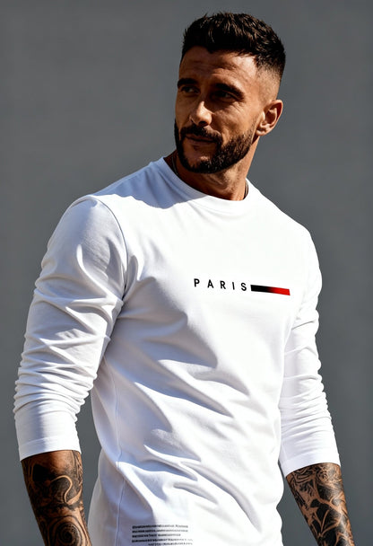 Men's Paris Print Long Sleeve Casual T-Shirt - Menloft