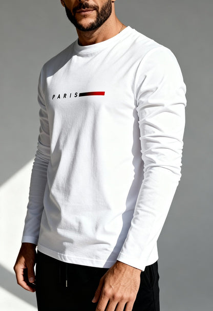 Men's Paris Print Long Sleeve Casual T-Shirt - Menloft