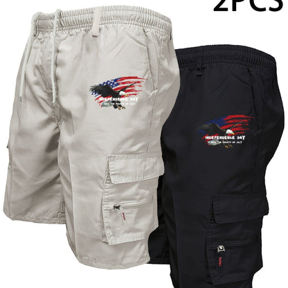 Men's Patriotic Cargo Shorts Set with Zipper Pockets - Menloft