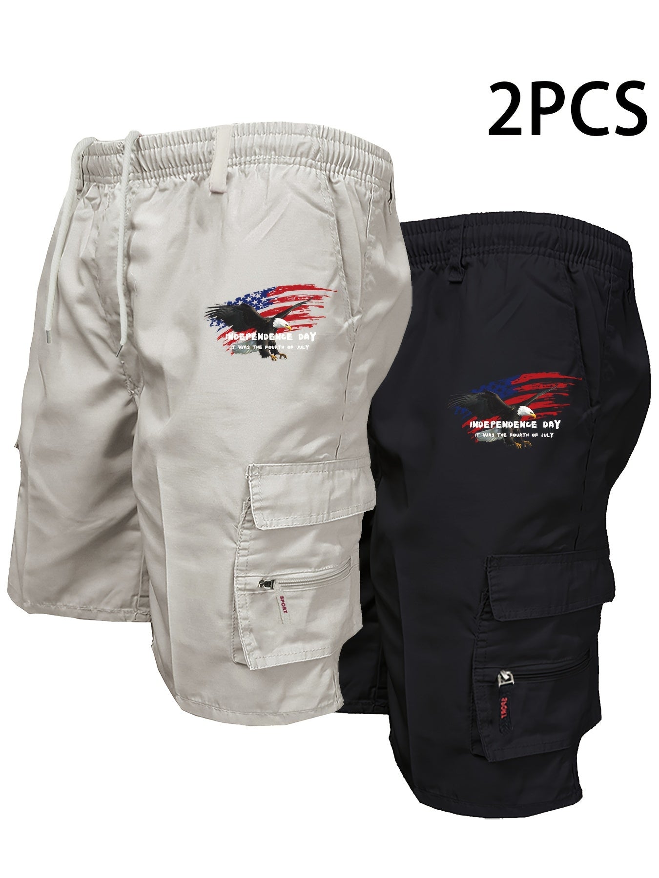 Men's Patriotic Cargo Shorts Set with Zipper Pockets - Menloft