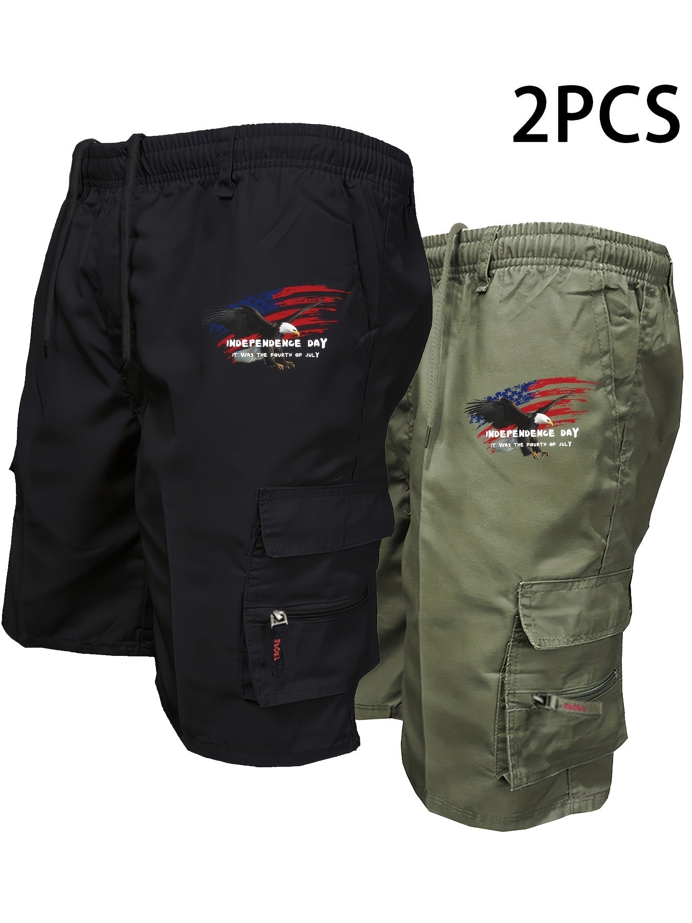 Men's Patriotic Cargo Shorts Set with Zipper Pockets - Menloft