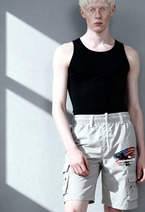 Men's Patriotic Cargo Shorts Set with Zipper Pockets - Menloft