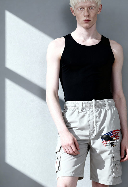 Men's Patriotic Cargo Shorts Set with Zipper Pockets - Menloft