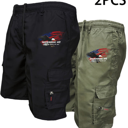 Men's Patriotic Cargo Shorts Set with Zipper Pockets - Menloft