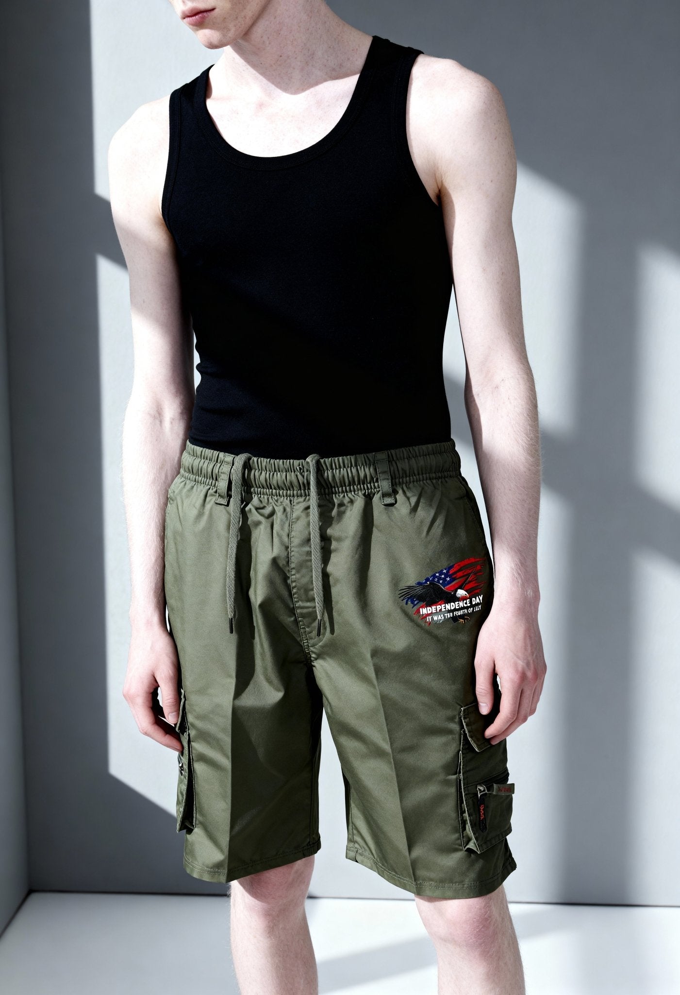 Men's Patriotic Cargo Shorts Set with Zipper Pockets - Menloft