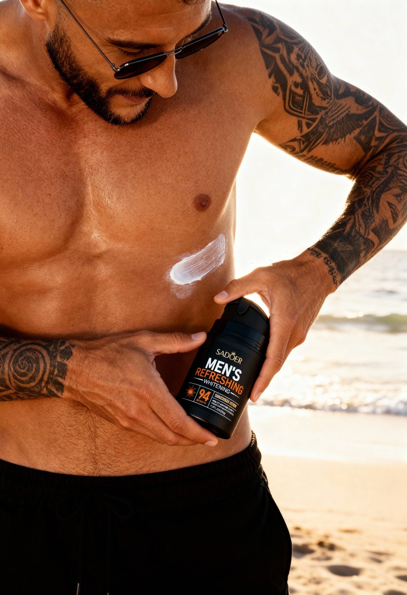 men’s sunscreen SPF90 tube front view Menloft