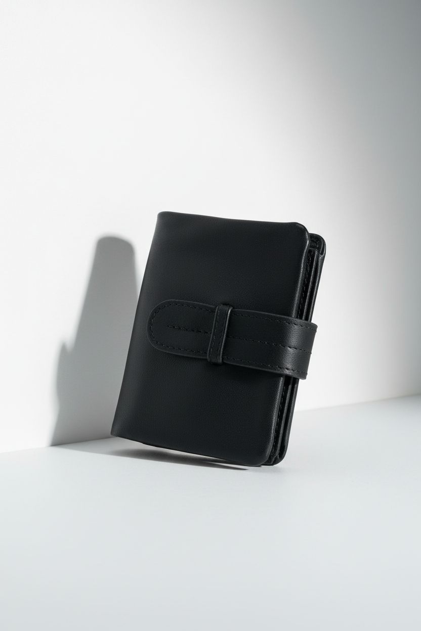 Front view of vintage mens leather wallet, real cow leather billfold.