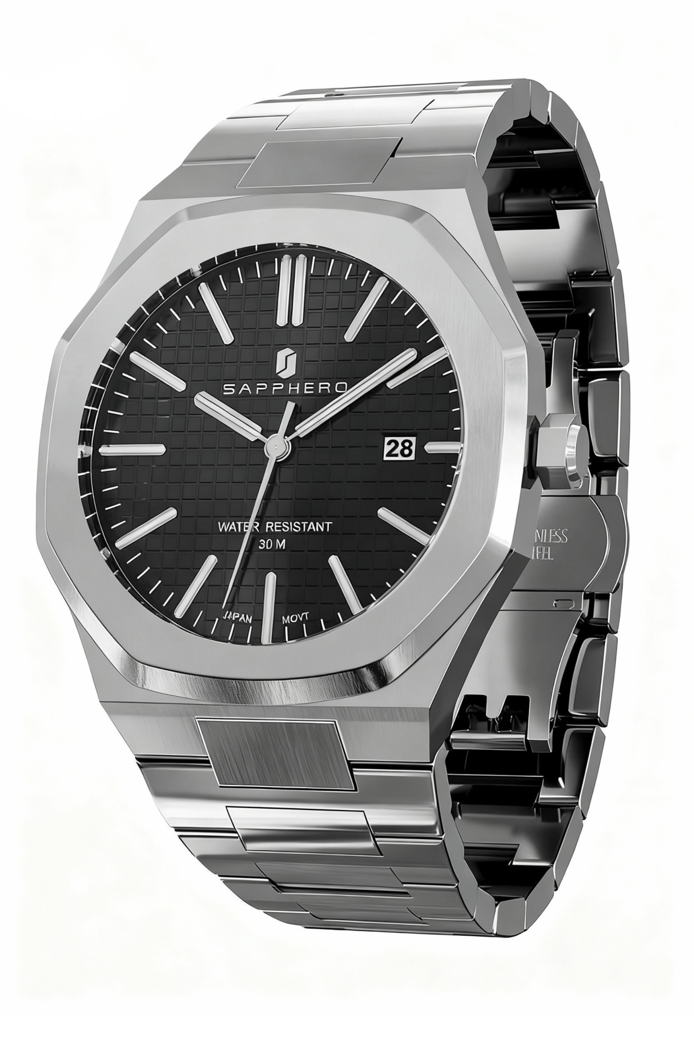 men’s chronograph watch worn by model Menloft