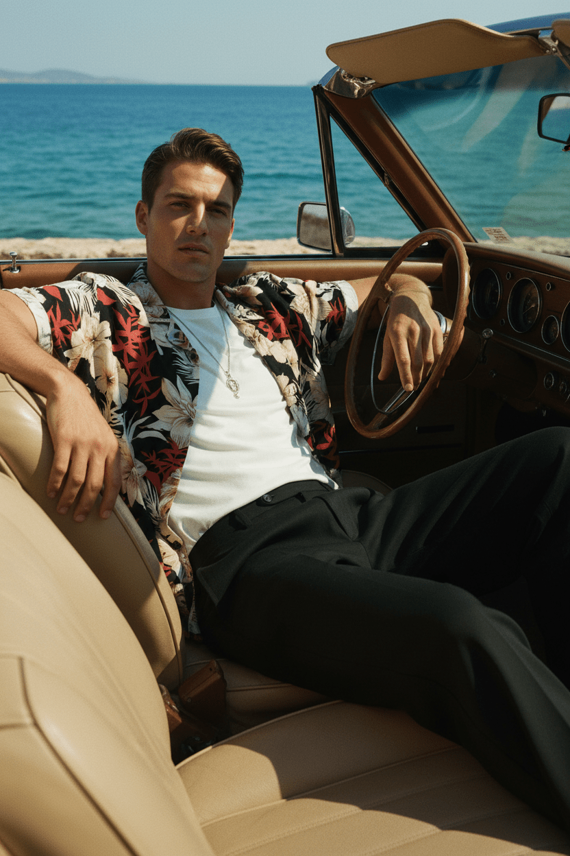 men’s tropical clothing set front view Menloft