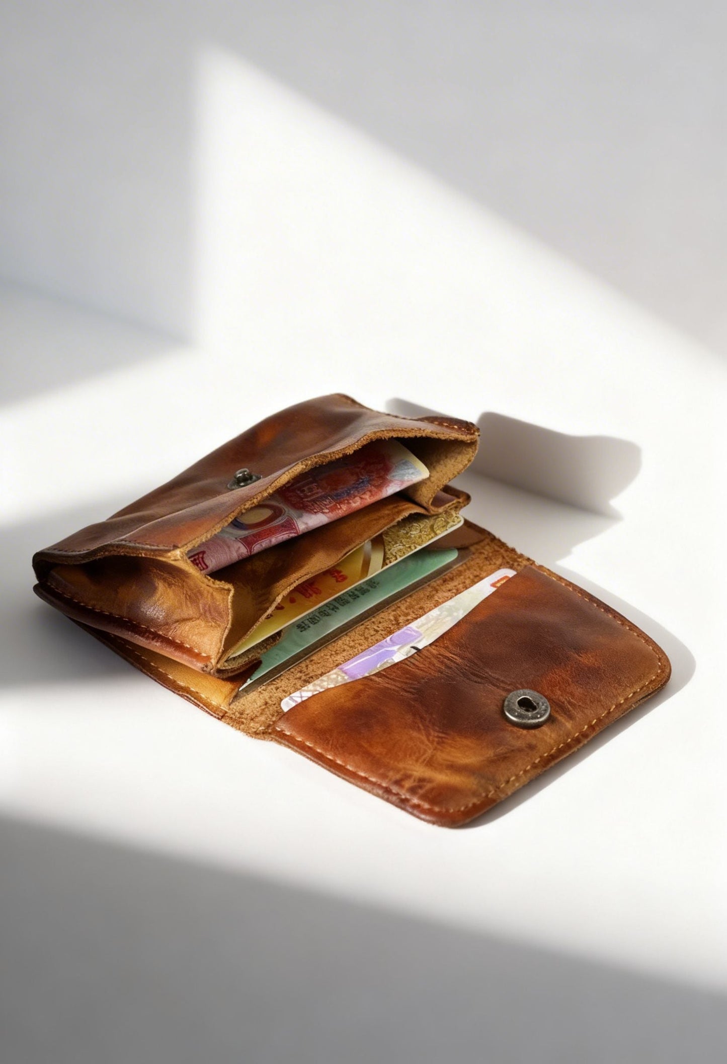 Back view of the compact and stylish vintage leather coin purse