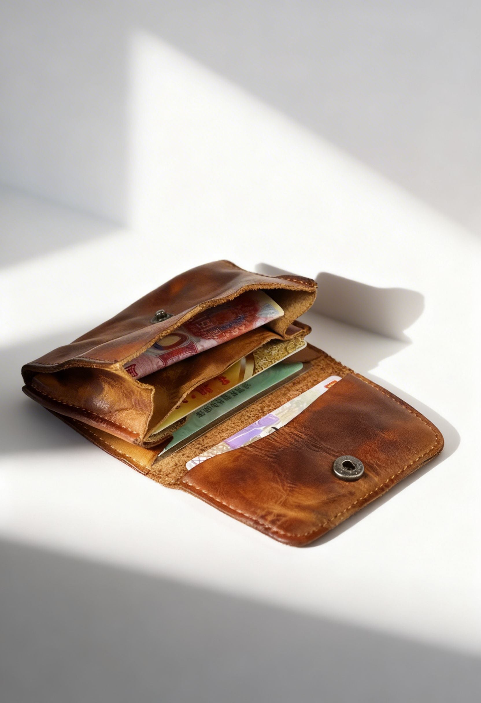 Back view of the compact and stylish vintage leather coin purse