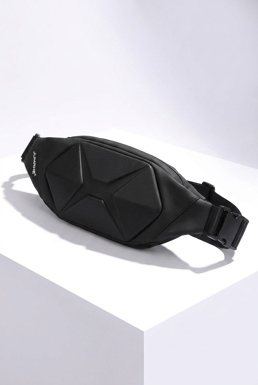 Close-up of the waterproof waist pack's adjustable strap and buckle.
