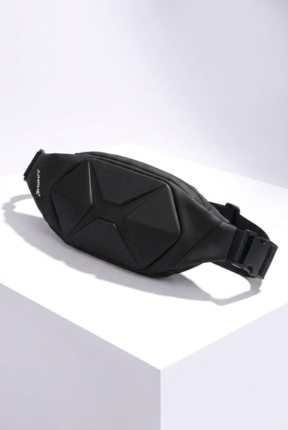 Close-up of the waterproof waist pack's adjustable strap and buckle.