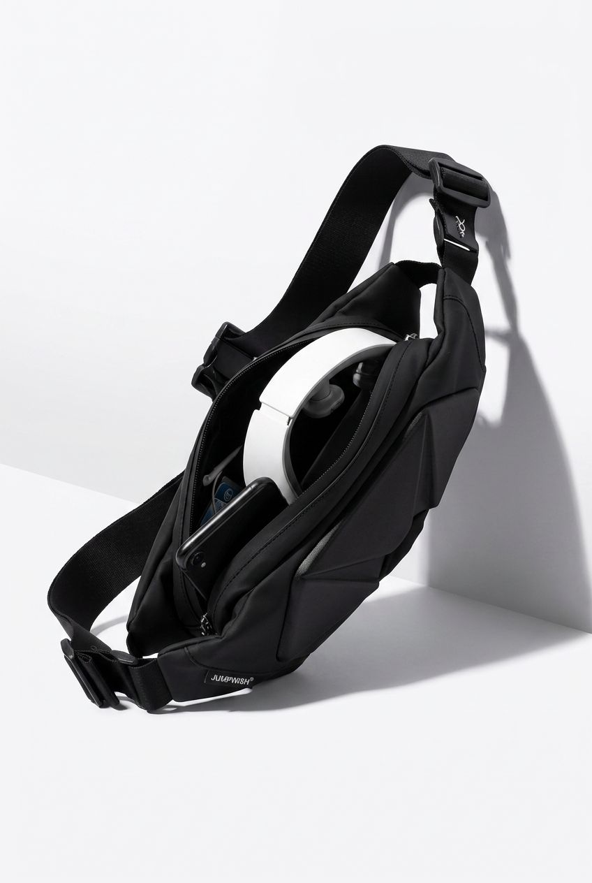 Interior view of the waterproof waist pack, showing spacious compartments for phone and essentials.