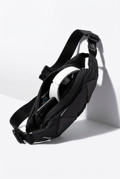 Interior view of the waterproof waist pack, showing spacious compartments for phone and essentials.