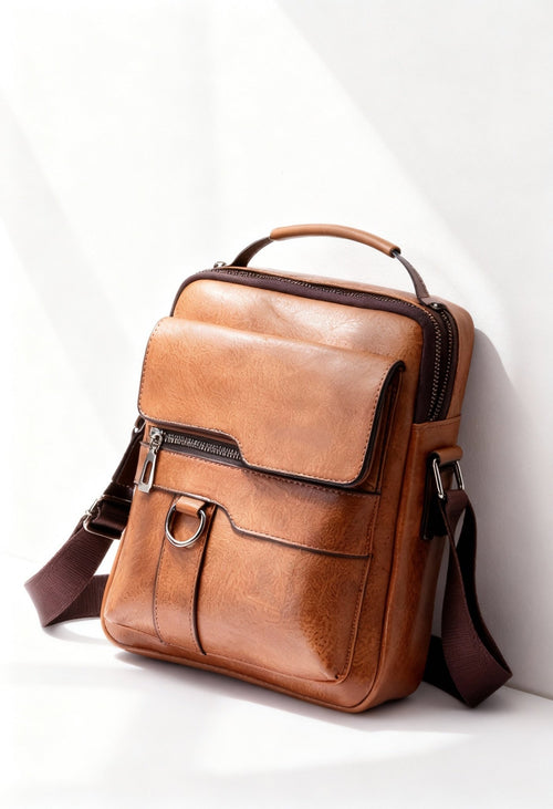 WEIXIER Men's Vintage Crossbody Bag - Timeless Elegance - Black - Men's Bag